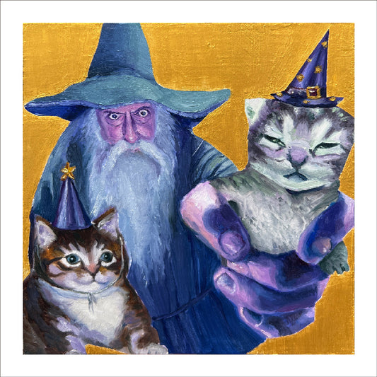 Old man and cats (print)